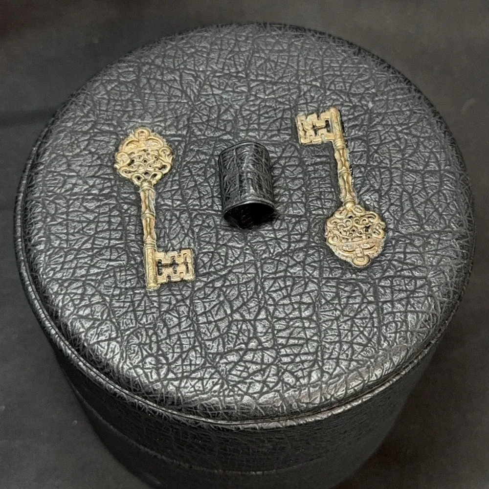 Vintage Small Black Cylindrical Keepsake Box 3pc Stackable Foam Insert Keys